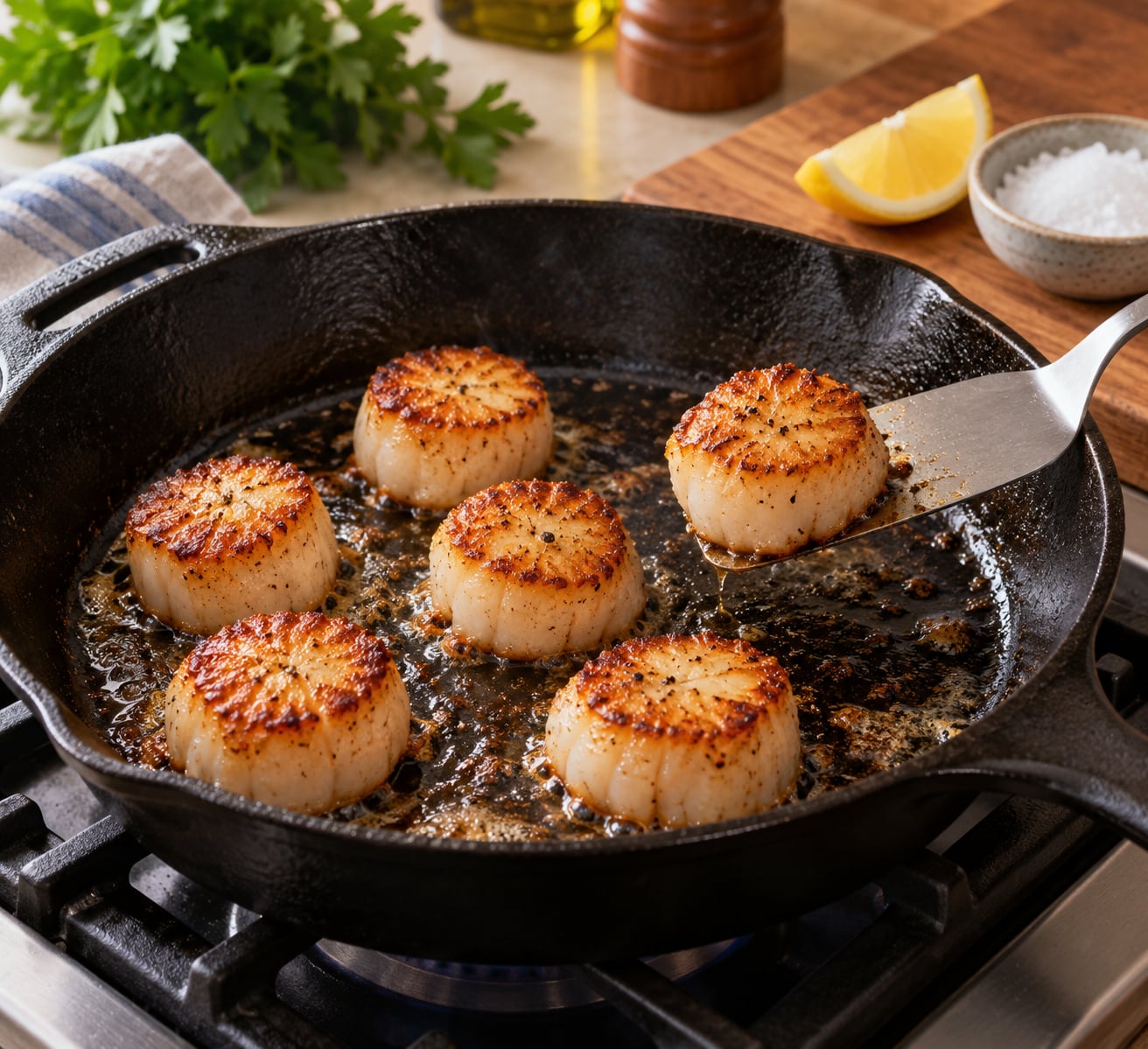 how to sear scallops so they get a golden crust
