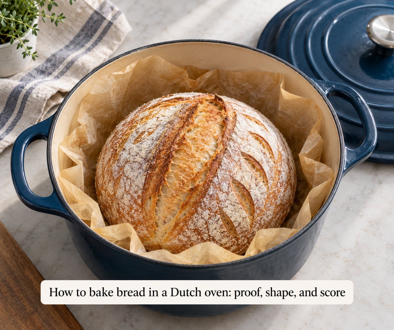 How to bake bread in a Dutch oven: proof, shape, and score