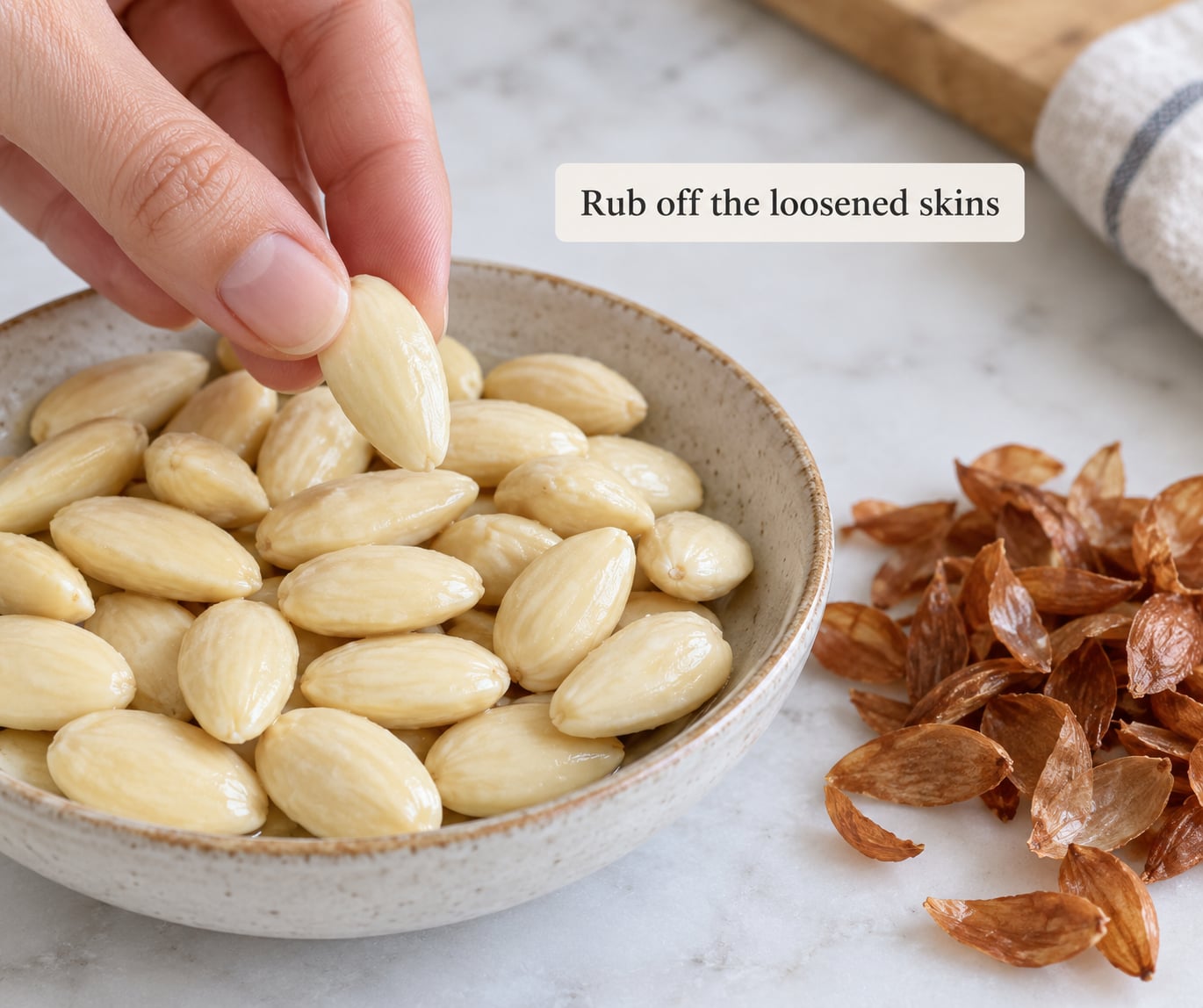 Rub off the loosened skins
