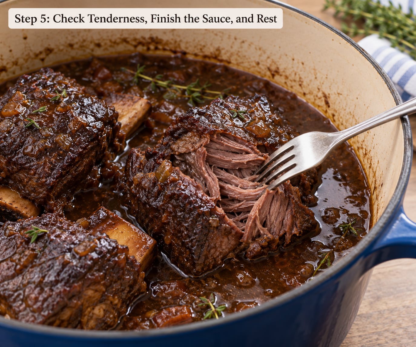 Step 5: Check Tenderness, Finish the Sauce, and Rest