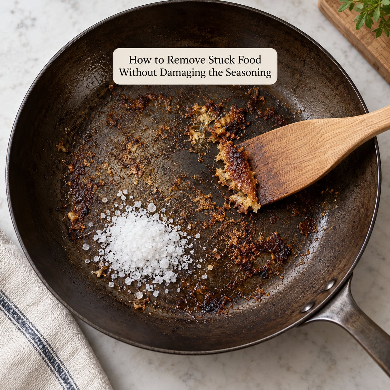 How to Remove Stuck Food Without Damaging the Seasoning