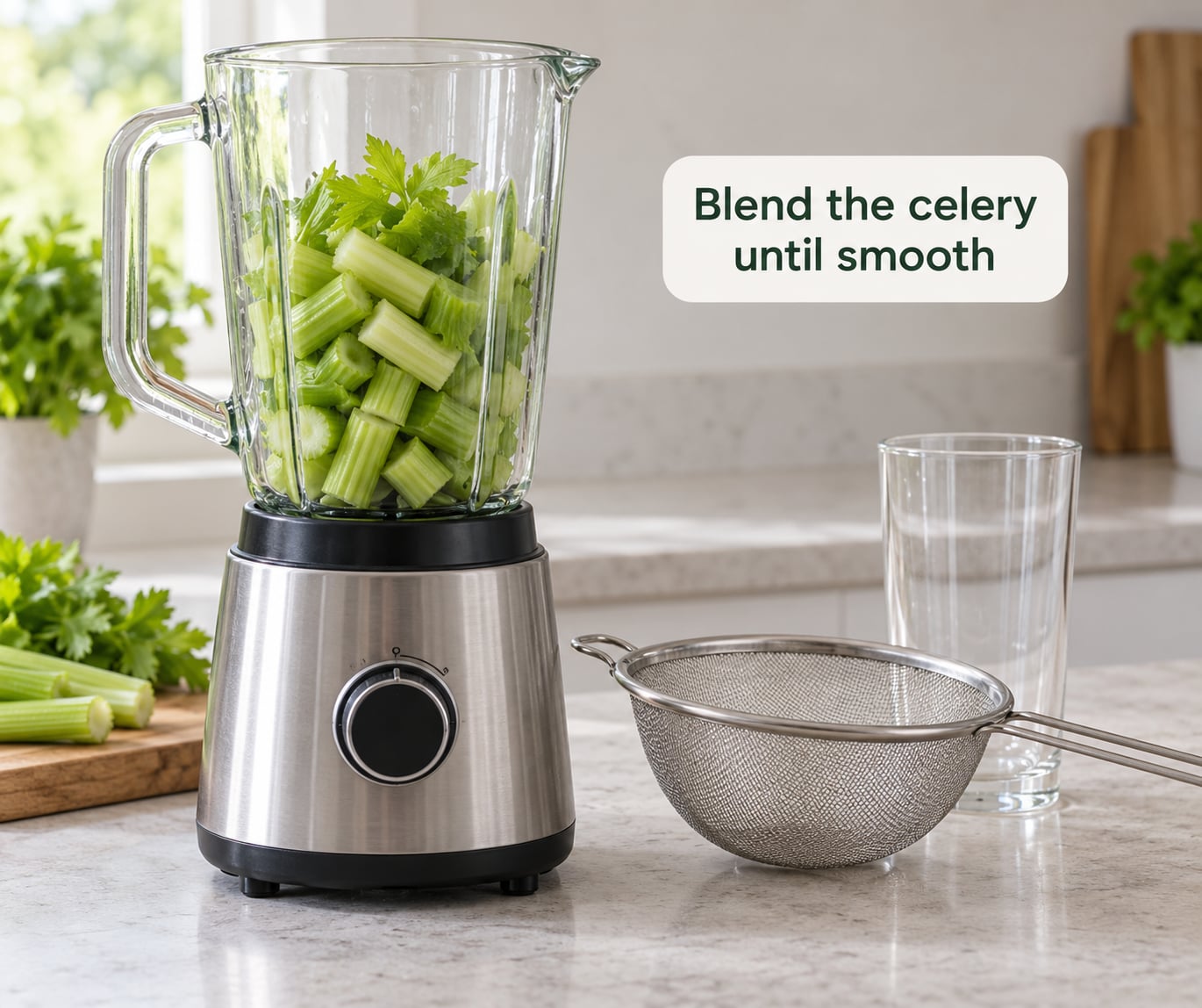 Blend the celery until smooth