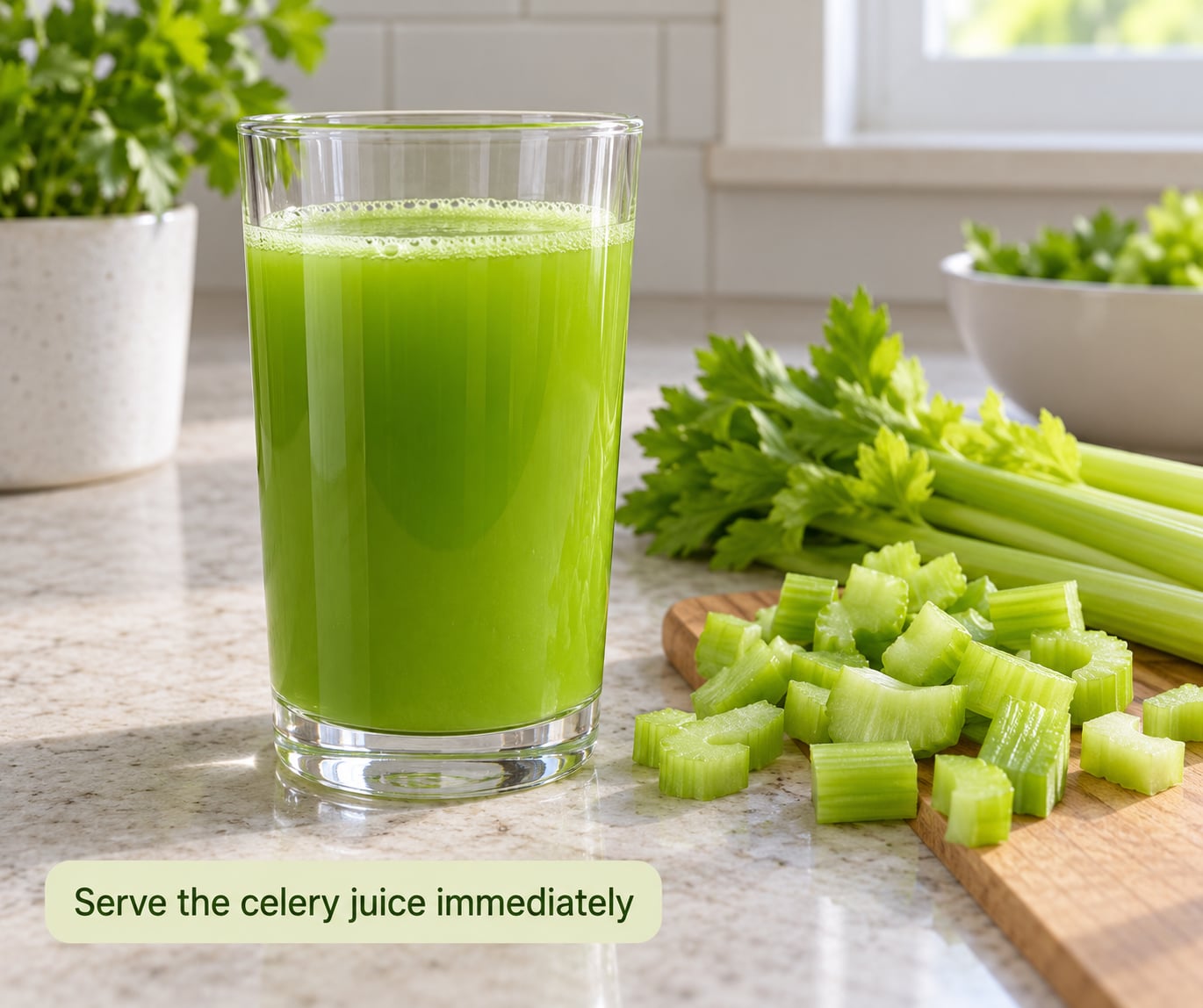 Serve the celery juice immediately