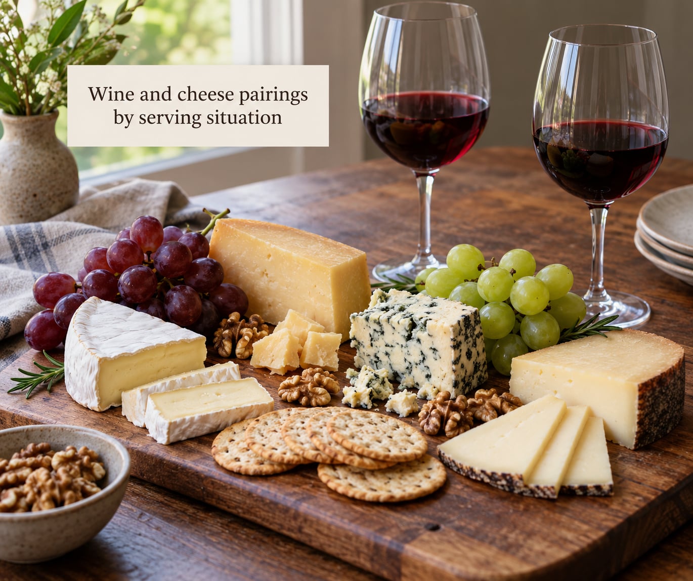 Wine and cheese pairings by serving situation