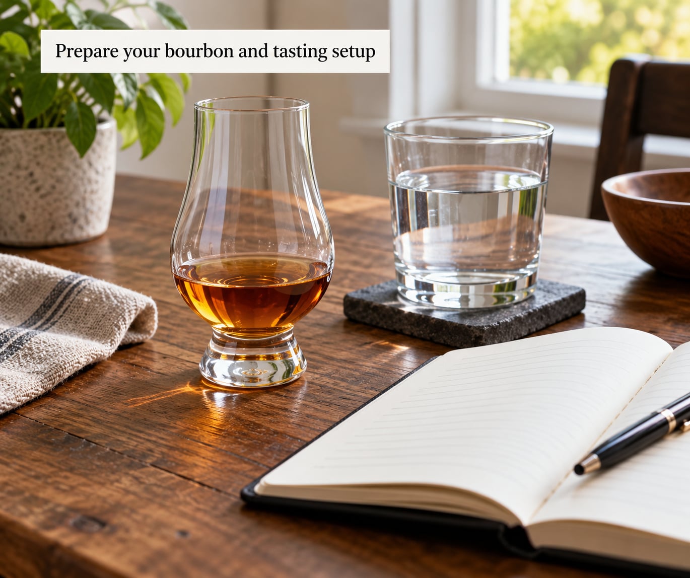 Prepare your bourbon and tasting setup